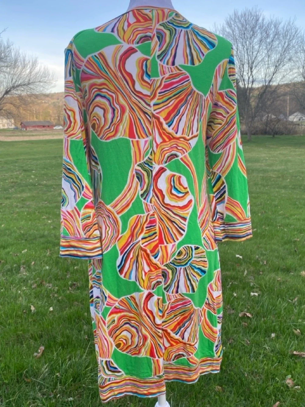 Trina Turk Green Multicolor Swirl Print Long Sleeve Shift Dress